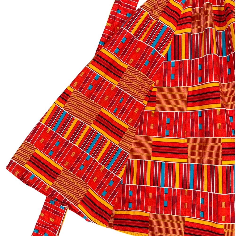 African Print Ankara‎ Knee Length Skirt Medium Red Orange Smocked Waist Boho - Picture 6 of 13